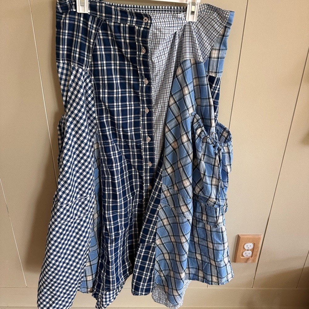 Anthropologie Blue Plaid Midi Skirt